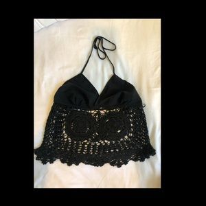Black crochet crop Halter Top